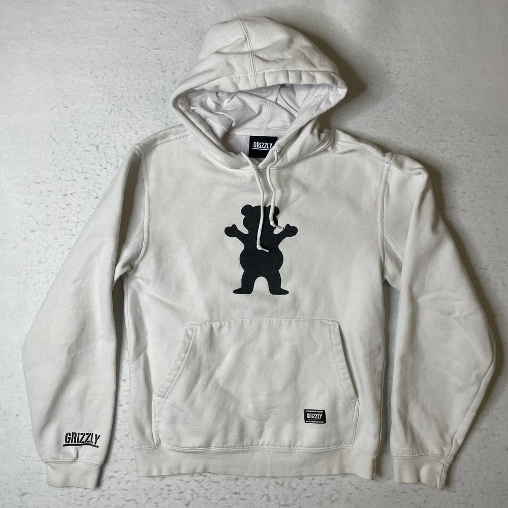 Grizzly Griptape‎ Mens OG Bear Logo Hoodie White Skateboarding Sweatshirt Small